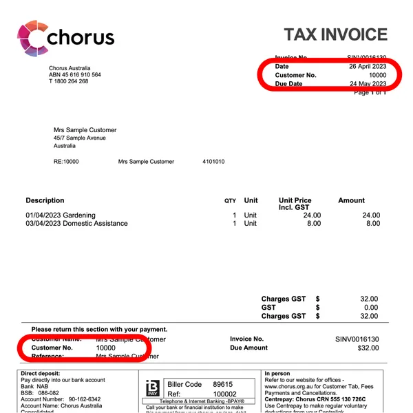 Customer number image reference