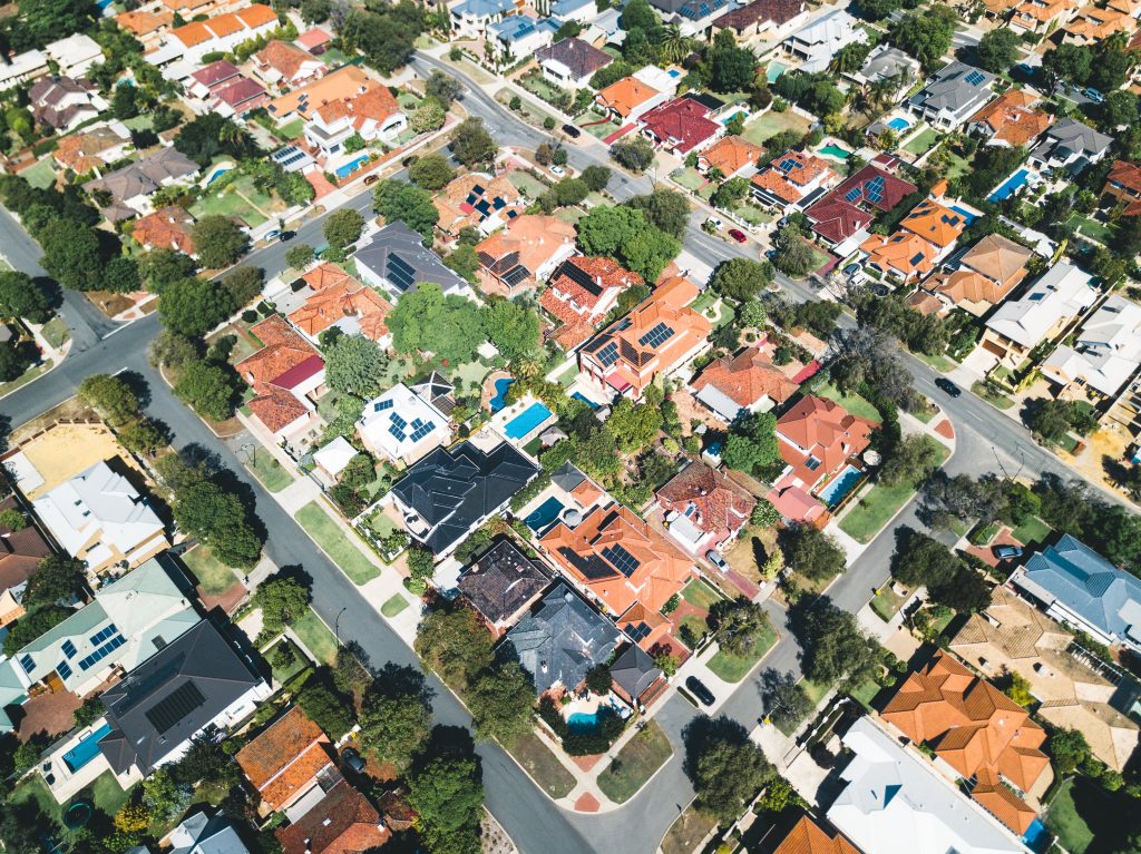 Aerial view of typical Australian suburbs.