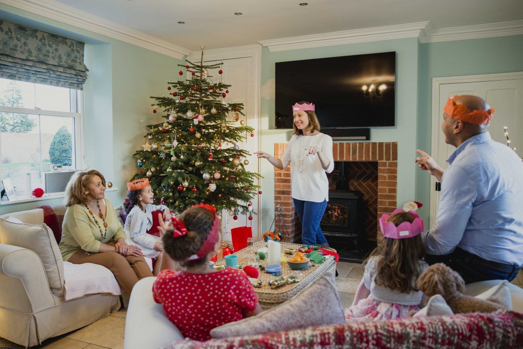 Family playing Christmas games